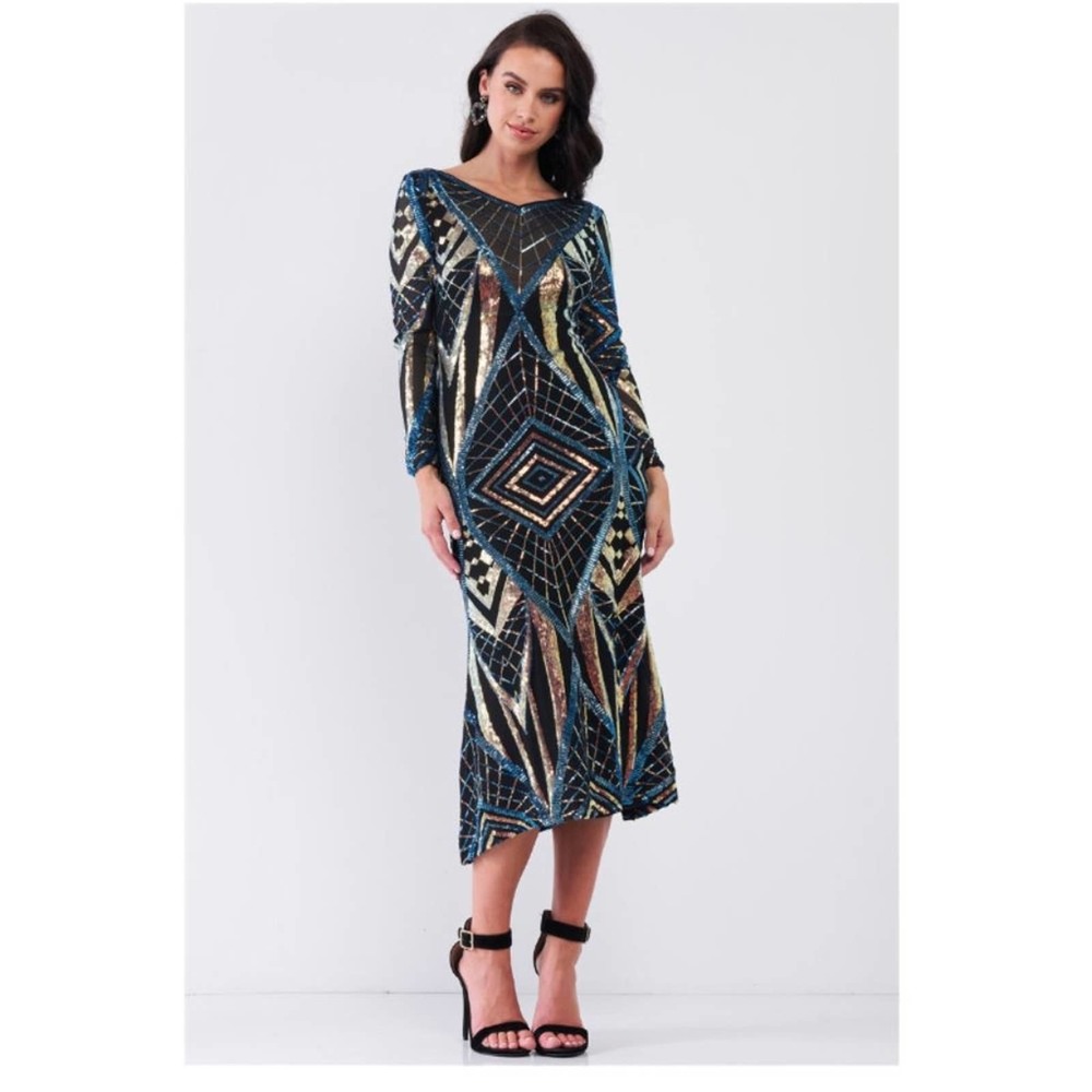 NWT Art Deco Sequined Patterned Dress - M